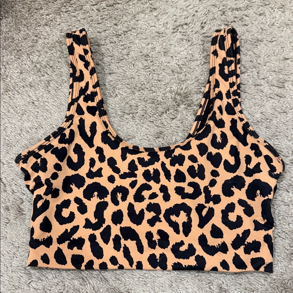 Balance Athletica Leopard Print Crop Top - Black and Tan
